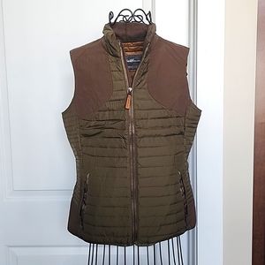 Eddie Bauer down vest. Green/brown. Size small